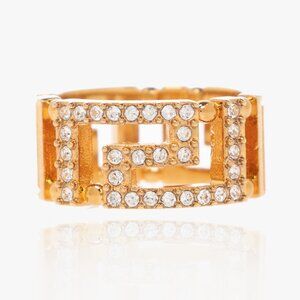 Versace Gold Color Metal & Strass Ring Sz 25